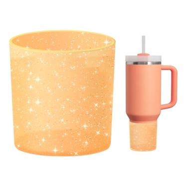 Imagem de WUQID Bota de silicone superior com glitter compatível com Stanley Quencher H2.0 1,134 g 850.5 g 590.0 g & IceFlow Flip 850.5 g 567.0 g, copo antiderrapante capa de manga inferior