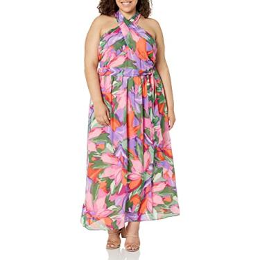 Imagem de London Times Vestido longo feminino com gola torcida, Rosa/roxo, 48