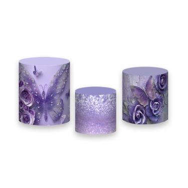 Imagem de Trio de Capas de Cilindro - Flores e Borboletas Lilás com Roxo 027 - V