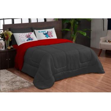 Imagem de Kit Edredom Casal Queen Te Amo 5 pcs Stich Preto Vermelho - TheoVitex
