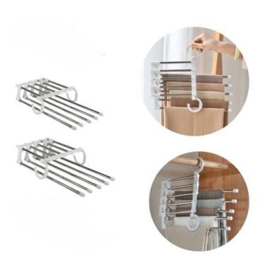 Imagem de KIT 2 Cabide Multifuncional Organizador 5 Alças Aço Guarda Roupas Calç