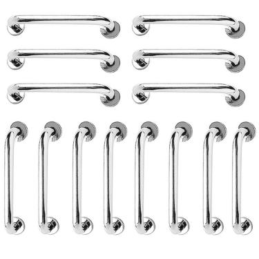 Imagem de Barra de Apoio Alça Inox 40cm Kit 14 Unidades Banheiro Deficiente Acessibilidade Idoso Cadeirante Suporte Resistente Corrimao Escada