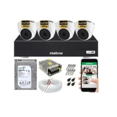Imagem de Kit 4 Câmeras Intelbras Dome Full Hd 1220 Dvr 4 Canais C/ Hd