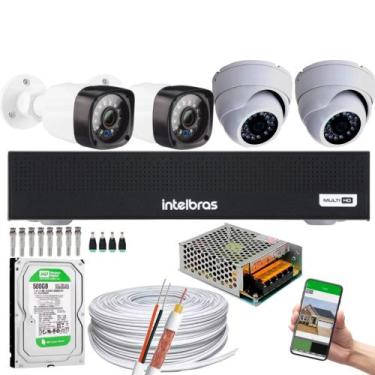 Imagem de Kit 4 Câmeras Full HD 1080p + DVR Intelbras MHDX 3004-C C/HD 500gb