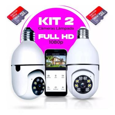 Imagem de Kit 2 Camera Lampada Segurança Wifi + Cartão De Memória 32gb - Yoosee