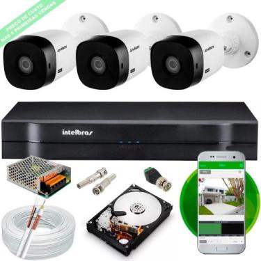 Imagem de Kit 3 Cameras 1120b Intelbras + Dvr Mhdx Multi Hd + Hd + Cabo