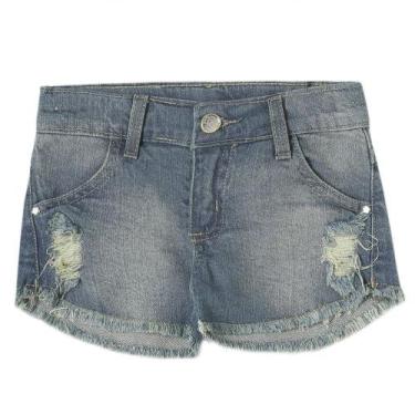 Imagem de Shorts Infantil Look Jeans Barra Desfiada Jeans - UNICA - 2, Azul, 2