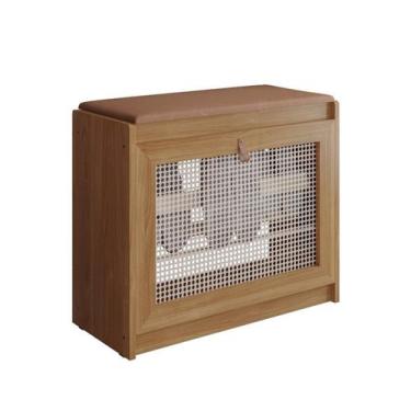 Imagem de Banco Sapateira Plenitude Madeira Detalhe em Tela Ratan Acento Almofad