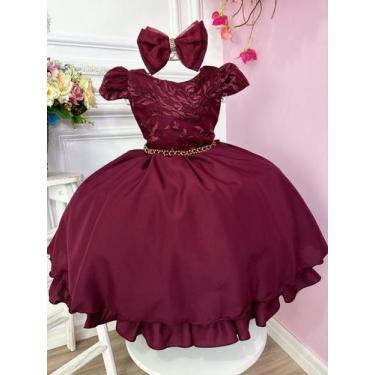 Imagem de Vestido Infantil Marsala Renda Com Cinto de Pérolas e Laço - puzzle, 1