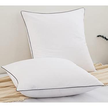 Imagem de DAUAOTO Fronhas Euro 66 x 66 cm, conjunto de 2 peças de capa de almofada quadrada de microfibra (branca com tubulação preta decorativa)