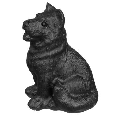 Imagem de mookaitedecor Estátua de cão pastor de cristal obsidiana natural, ornamento de estatueta de animais esculpidos à mão, decoração de escultura de cachorro preto