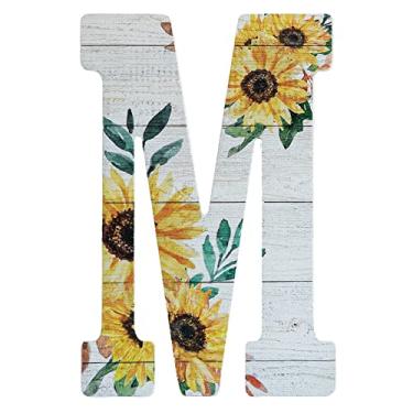 Imagem de COLLECTIVE HOME - Letras de madeira de 30,5 cm para decoração de parede, placa de parede rústica, placas de alfabeto decorativas, número de casa, decorações para festa de inauguração de casa de aniversário de casamento, branco lavado, girassol (M)