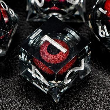 Imagem de ORIFANTOU DND Dice Set Red Dragon Eye Dice with Box, 7PCS Liquid Core Sharp Edge Dice Dungeons and Dragons Polyhedral Dice Set Resin D and D Dice RPG Role Playing Games Handmade D&D Dice