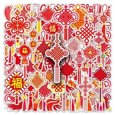 Imagem de Adesivos de nó chinês 50 peças adesivos de nó auspicioso alegre garrafa de água laptop skate adesivos de vinil à prova d'água