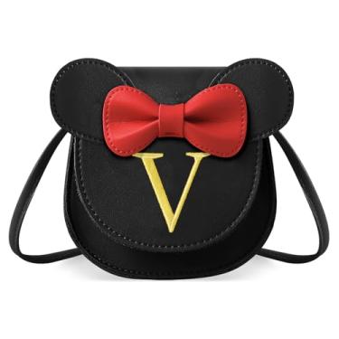 Imagem de izuzta Bolsa infantil para meninas 1 2 3 4 5 6 7 8 9 anos presente de aniversário linda mini bolsa de mouse bolsa transversal, Bolsa pequena/preta/letra glod, V