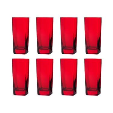 Imagem de Copos de Vidro 320ml Vermelho Texas Agua Suco - 8 Unidades - PRATICASA
