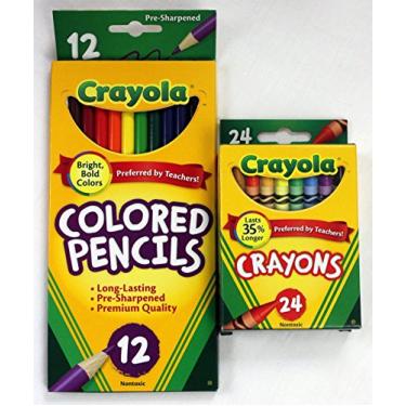 Imagem de Lápis de cor Crayola de 12 quilates pré-afiados e giz de cera Crayola de 24 quilates Pacote básico da Crayola