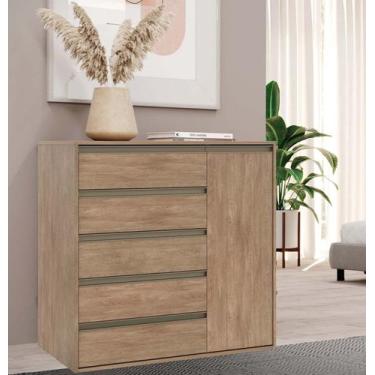 Imagem de Cômoda 5 Gavetas 1 Porta Multiuso MDF Select Belmax, Carvalho