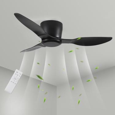 Imagem de Duclsaty 40 Inch Black Ceiling Fans No Light, Flush Mount Ceiling Fan 3 Blade 6-Speed Modern Timer with Remote Control, Noiseless Reversible Ceiling Fan for Living Room Bedroom,DC Motor