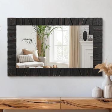 Imagem de AOAOPQ Espelho de parede com moldura de madeira retangular lavagem espelho preto grande 51 x 71 cm decorativo casa de fazenda quarto banheiro espelho pendurado decoração de parede