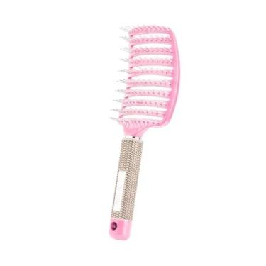 Imagem de Escova de cabelo feminina, escova de massagem, pente para couro cabeludo, cacheado, escovas de pentear, ferramentas de cabeleireiro (rosa sem pelos)
