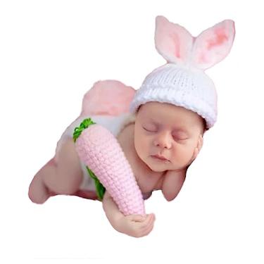Imagem de CUTEBBPHOTO Macacões para fotografia de bebês recém-nascidos para meninos e meninas, macacão de crochê, roupa de malha, Coelhinho 7, 0-3 Meses