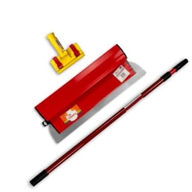 Imagem de Desempenadeira Berox de Aço 40cm Flexível Para Massa Corrida Com Suporte Alongador Universal Compel + Extensor Da Compel De 2,0 Metros Kit