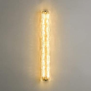 Imagem de Luminária de parede de vidro com barra de luz, luminária de parede LED de latão, luminária de parede minimalista de cobre, arandelas de parede lineares com 3 modos de cor para quarto, cabece