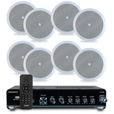Imagem de Kit Som Ambiente Teto Gesso Embutir 8 Arandelas Jbl + Amplificador Blu