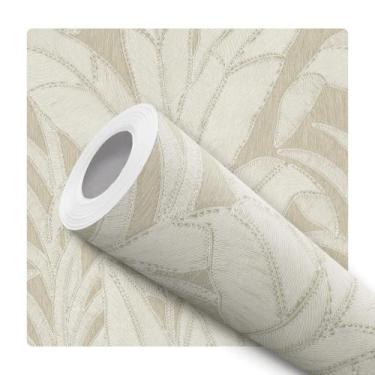Imagem de Papel de Parede Adesivo Folhagem Bege Creme Decoração Moderna Quarto S