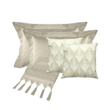 Imagem de Jogo De Peseira Para Cama King Artesanal Com Franjas Luxuosa Kit Completo (IANNES BEGE - CAPAS PRISMA)