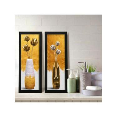 Imagem de Kit 2 Quadros Decorativos Banheiro Lavabo Gold Vaso Flores - NoBrand, 