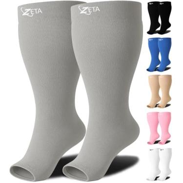 Imagem de Zeta Wear Meias de suporte plus size abertas – compressão larga da panturrilha, ótimas para viagens e voos, homens e mulheres adoram seu ajuste incrível, alívio calmante, 1 par - cinza, XXG