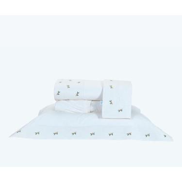 Imagem de Roupa de Cama Casal Queen Bordado Ellora 200 Fios Algodão 04 Peças  - 