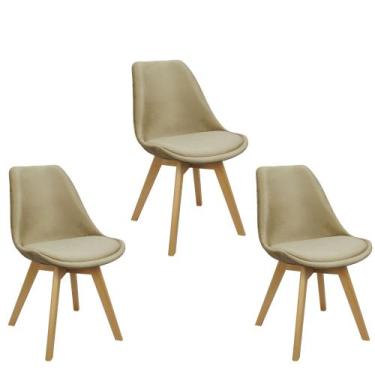 Imagem de Kit 3 Cadeiras Charles Eames Leda Veludo Luisa Saarinen Estofada Base 