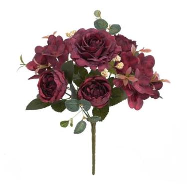 Imagem de Peônia Seda Flores Artificiais Falso Buquê De Casamento Decoração Do Partido Flores Do Dia Dos Namorados(3,Red-2)
