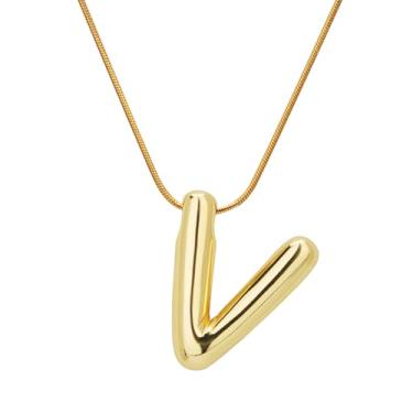 Imagem de Mikovivi Colar com letras douradas, banhado a ouro de cobre, colar com pingente de alfabeto de osso de cobra, joias, decoração, aniversário, festivais, presentes para mulheres e meninas, Medium,