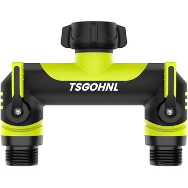 Imagem de Yayamz Divisor de mangueira de jardim, coletor de mangueira de 9,5 cm, adaptador de torneira externa - cobertura TPR macia - válvula bidirecional leve antiderrapante resistente ao sol (verde)