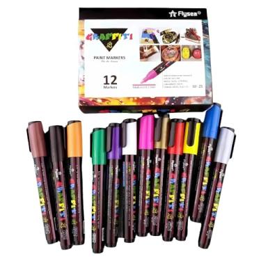 Imagem de Kit 12 Canetas Marcador Permanente Pinta Tecido Madeira Bone Tenis Camiseta Calça