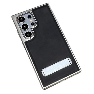 Imagem de HAO RIYLN Capa de couro para Samsung Galaxy S25 Ultra/S25 Plus/S25, capa de proteção fina com suporte dobrável oculto, estilo minimalista de negócios, preta, S25plus