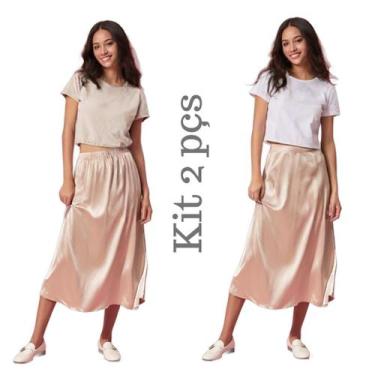 Imagem de Kit 2 Tops De Manga Segunda Pele Croped - c&c, Bege, Branco, G