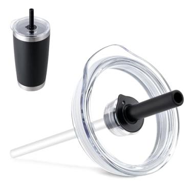 Imagem de Bluwing Tampa de copo de 590 ml com canudo para YETI, tampa de substituição para copo YETI Rambler de 590 ml, caneca de 680 g, caneca de canudo de 740 ml, tampas à prova de derramamento (preto)