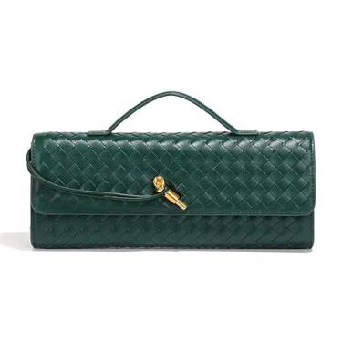 Imagem de NEWBELLA Bolsa clutch feminina tecida à mão, bolsa transversal com alça ajustável para uso noturno e casual, Verde escuro