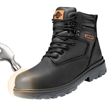 Imagem de NINGO Botas De Trabalho Masculinas, Biqueira Aço, À Prova D'Água E Antifuro, Resistentes A Óleo Deslizamento, Construção Masculinas Confortáveis, Calçados Segurança Para Industrial, Pretos, Tamanho