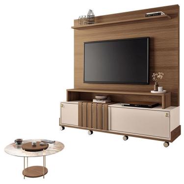Imagem de Estante Home Theater Bold Off White Castanho E Mesa De Centro Sky Com Tampo De Vidro Castanho– Hb Móveis