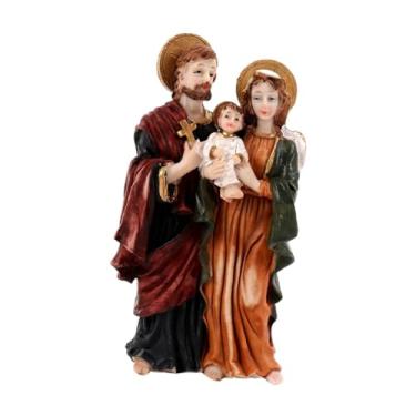 Imagem de Vaveren Estátua Católica Sagrada Família Figura de Resina Decoração Jesus Estatueta Religiosa para Gabinete Colecionável Estante Interior Exterior, 3 Pessoas 10x5x18cm