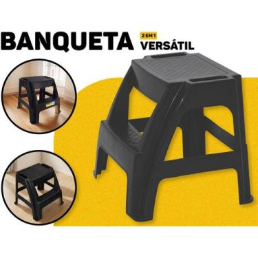 Imagem de Banqueta Escada Com 2 Degraus Banquinho Plástico Reforçado Multiuso Su
