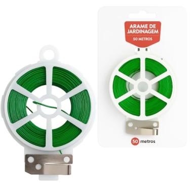 Imagem de Arame Plastificado para Jardinagem, Bobina de 50 Metros, com Cortador e Suporte, Fio Verde Revestido, Flexível e Durável para Amarrar Plantas, Jardinagem, Hortas e uso em Geral.