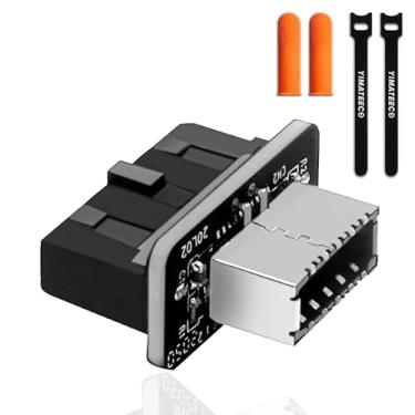 Imagem de YIMATEECO Adaptador USB 3.0 para Tipo-E, 19 pinos USB3.0 para USB3.1 Tipo-C 20 pinos conector de cabeçalho placa mãe painel frontal vertical interno USB 3.1 Gen 2 adaptador de cabeçalho para cartão de