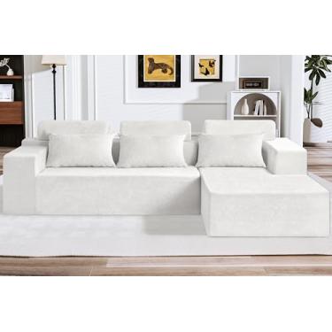 Imagem de HABUTWAY Sofá secional modular em forma de L de 266 cm para sala de estar, sem necessidade de montagem, sofá modular confortável com assento profundo para sala de estar quarto, veludo envelhecido de